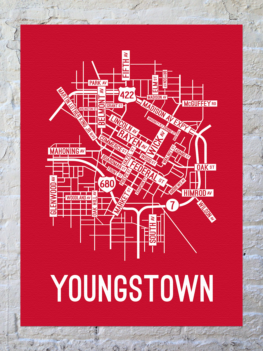 Youngstown, Ohio Street Map Canvas