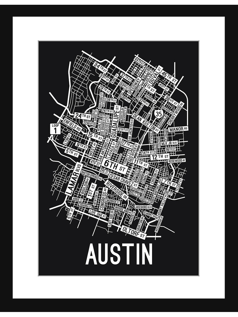 Austin, Texas Street Map Screen Print - School Street Posters