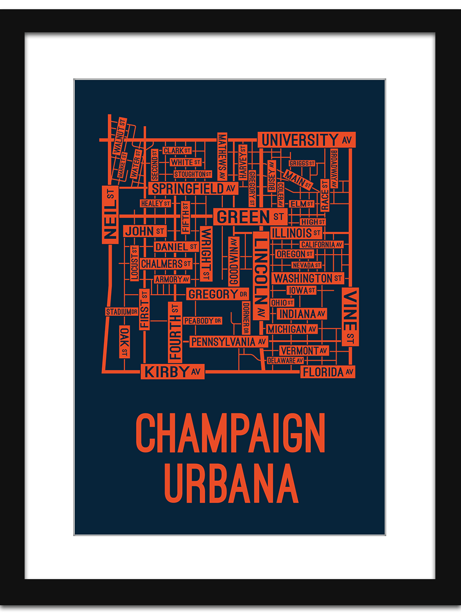 Champaign Urbana, Illinois Street Map Screen Print