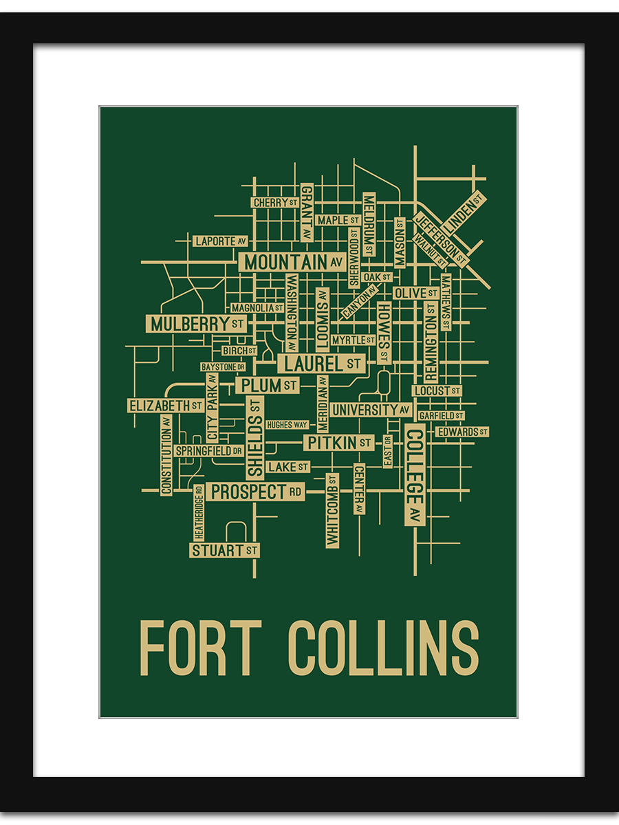 Fort Collins, Colorado Street Map Screen Print - School Street Posters