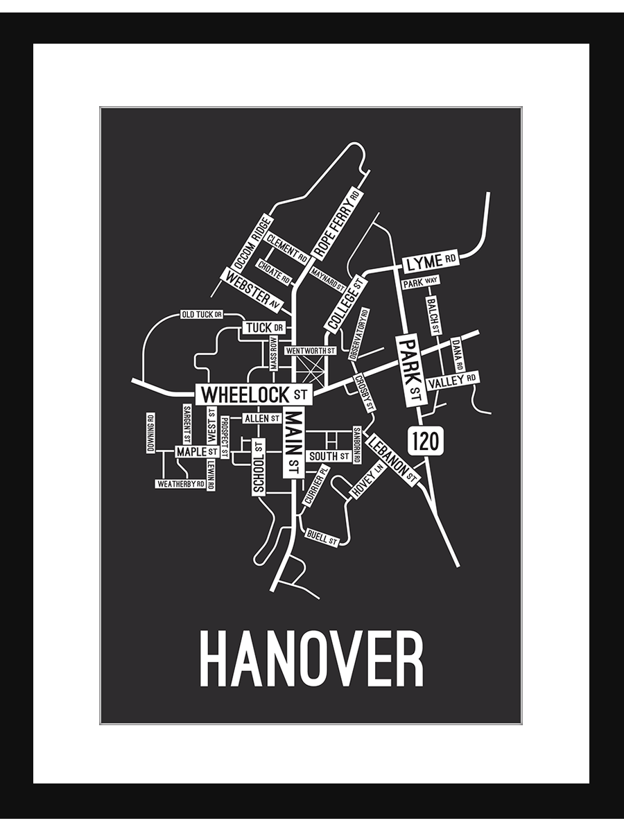 Hanover, New Hampshire Street Map Poster School Street Posters