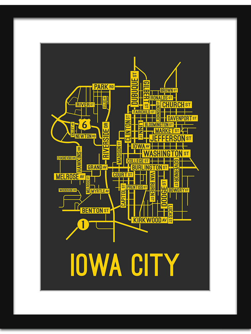 Iowa City, Iowa Street Map Screen Print - School Street Posters