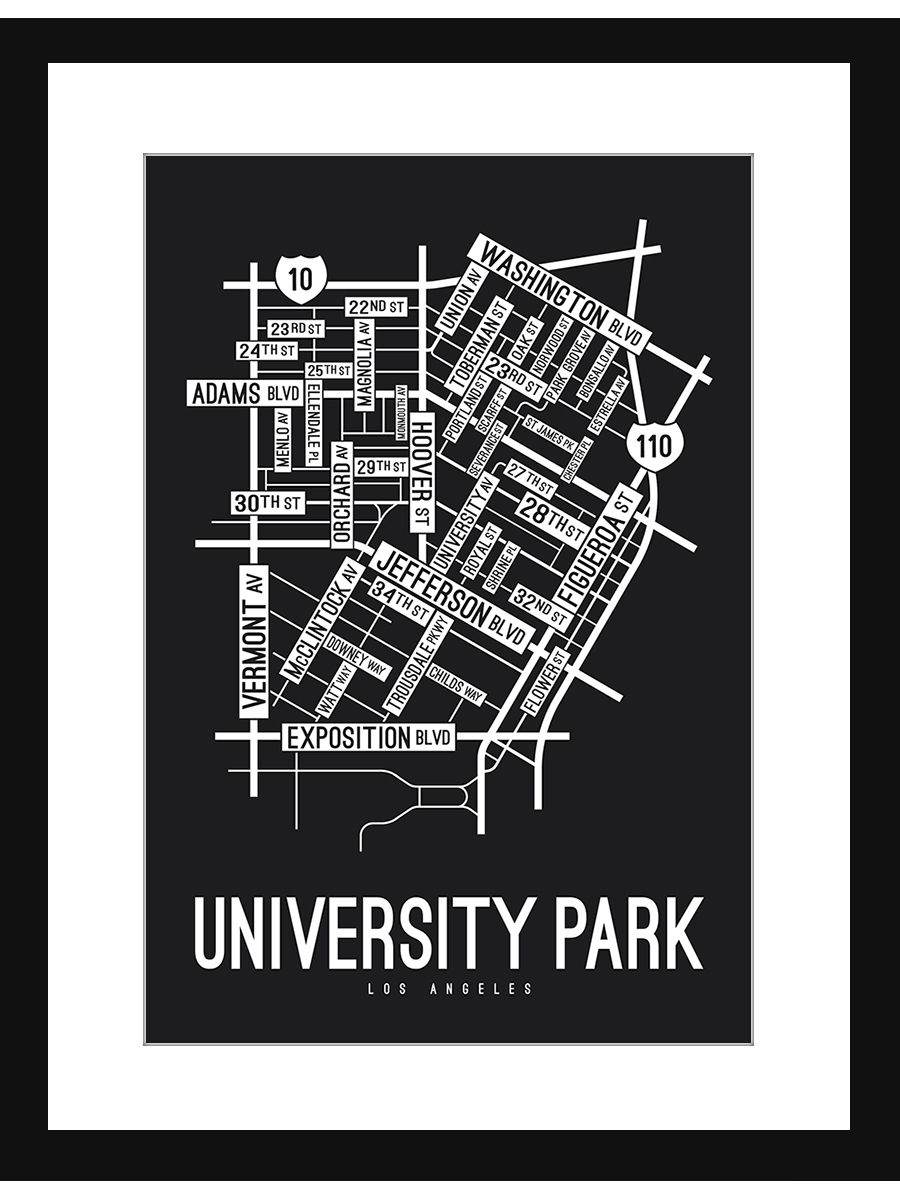 University Park, Los Angeles Street Map Screen Print - School Street ...