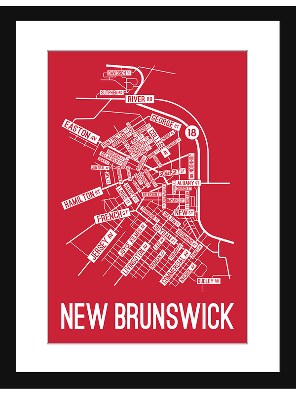 New Brunswick, New Jersey Street Map Screen Print - School Street Posters