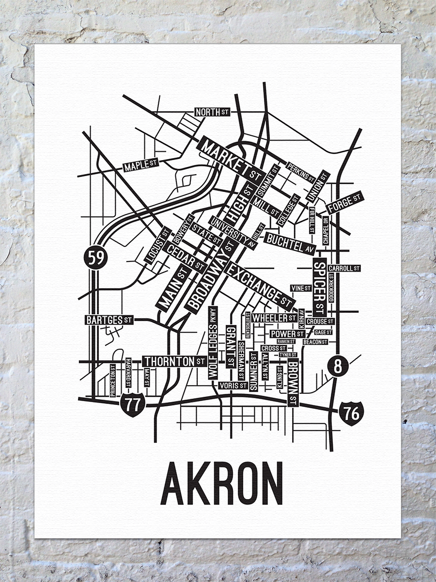 Akron, Ohio Street Map Canvas
