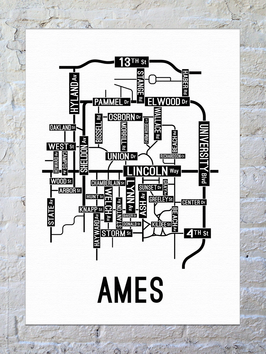 Ames, Iowa Street Map Canvas