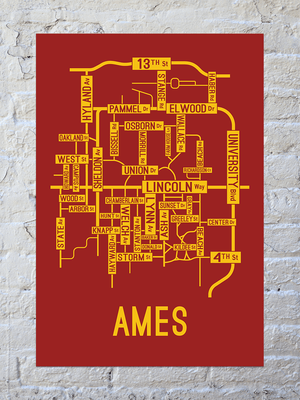 Ames, Iowa Street Map Screen Print