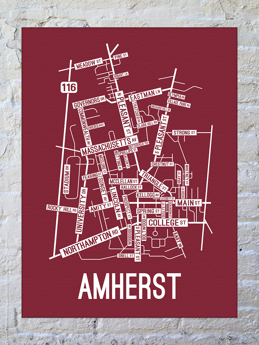 Amherst, Massachusetts Street Map Canvas