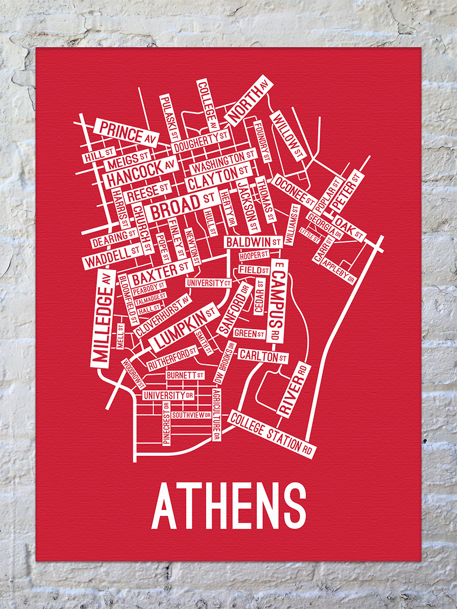 Athens, Georgia Street Map Canvas