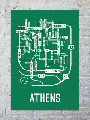 Athens, Ohio Street Map Screen Print