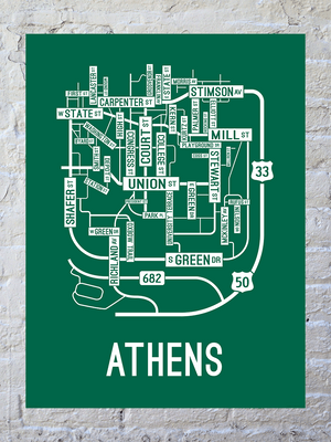 Athens, Ohio Street Map Poster