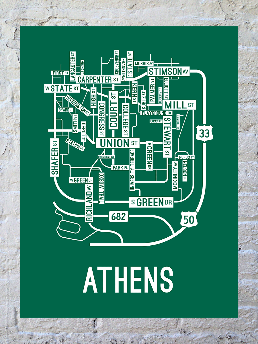 Athens, Ohio Street Map Poster