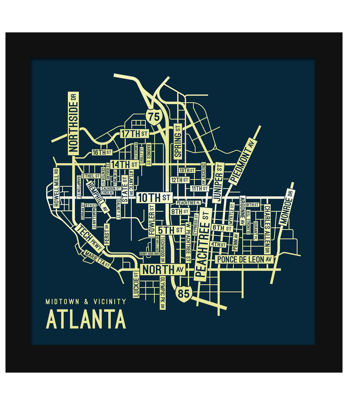 Midtown, Atlanta Street Map Screen Print