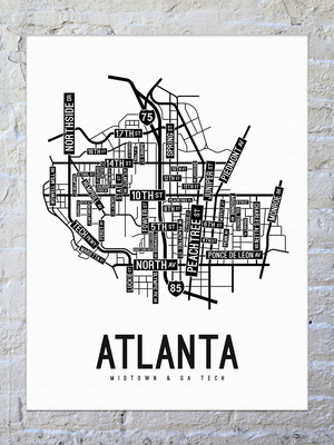 Midtown and Georgia Tech, Atlanta Street Map Canvas