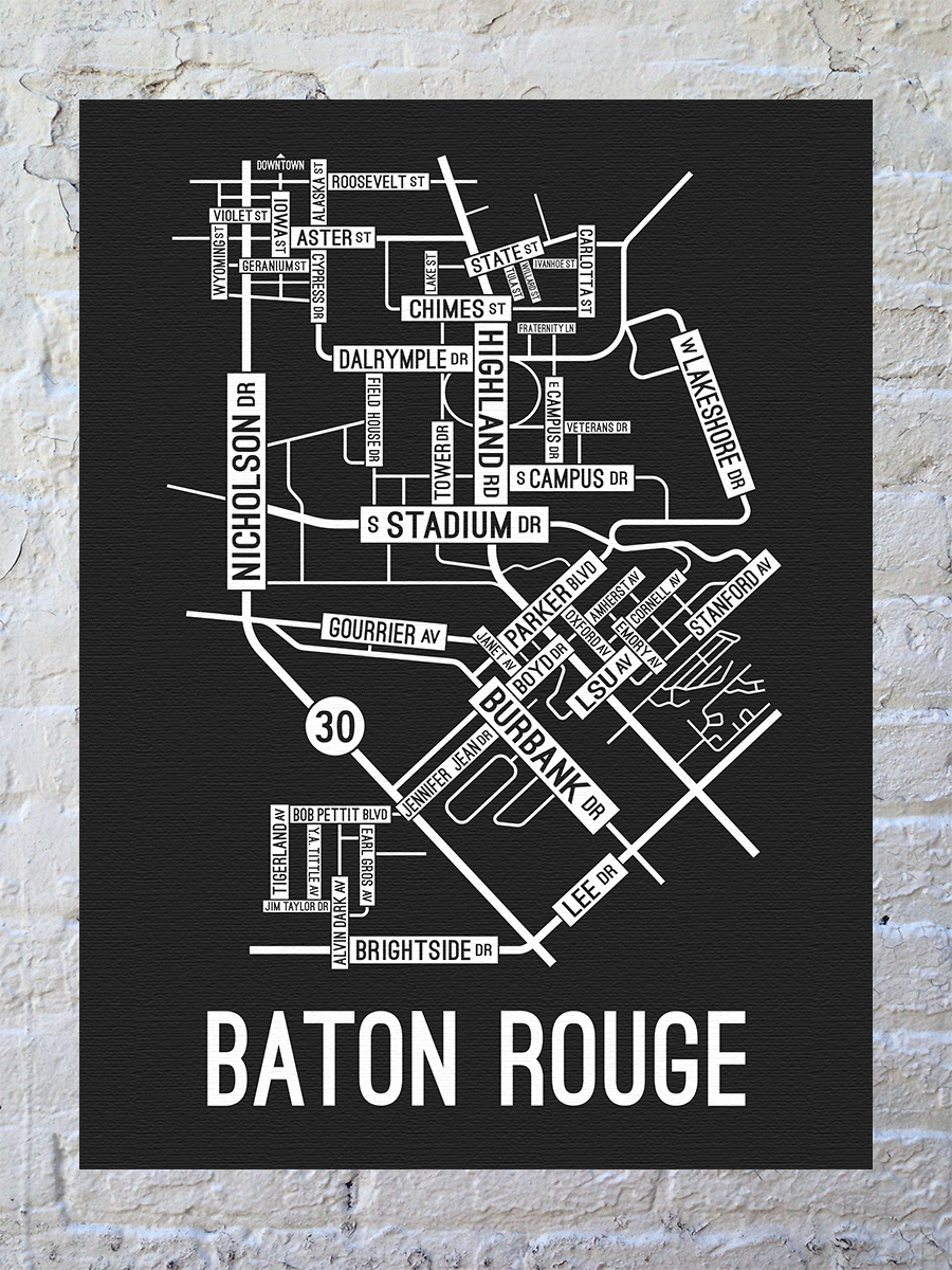 Baton Rouge, Louisiana Street Map Canvas