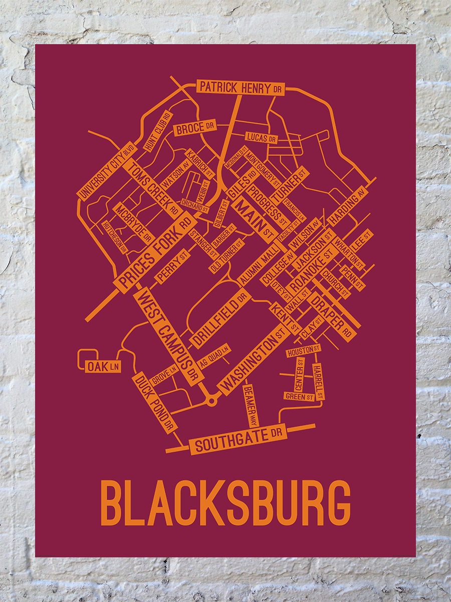 Blacksburg, Virginia Street Map Poster