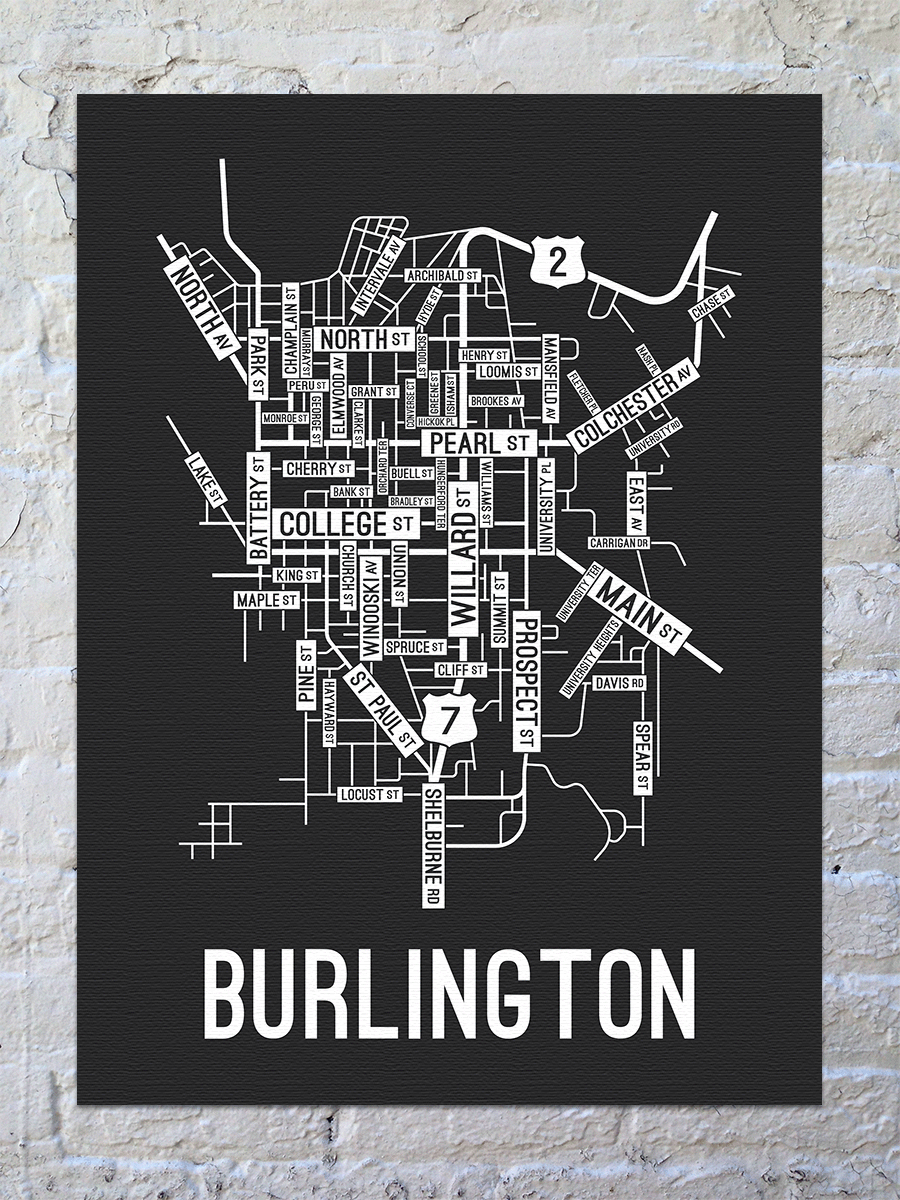 Burlington, Vermont Street Map Canvas