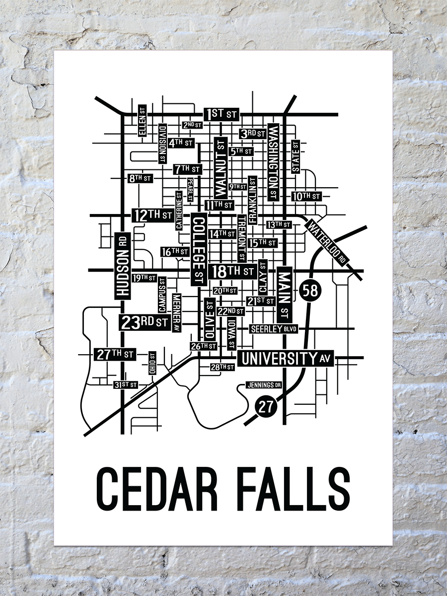 Cedar Falls, Iowa Street Map Poster
