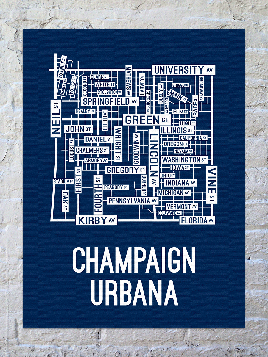 Champaign Urbana, Illinois Street Map Canvas School Street Posters