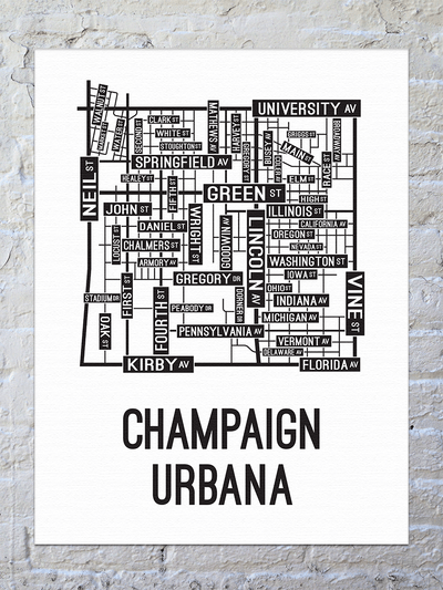 Champaign Urbana Illinois Street Map Canvas School Street Posters 0169