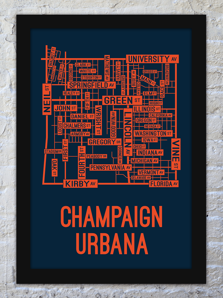 Champaign Urbana, Illinois Street Map Screen Print