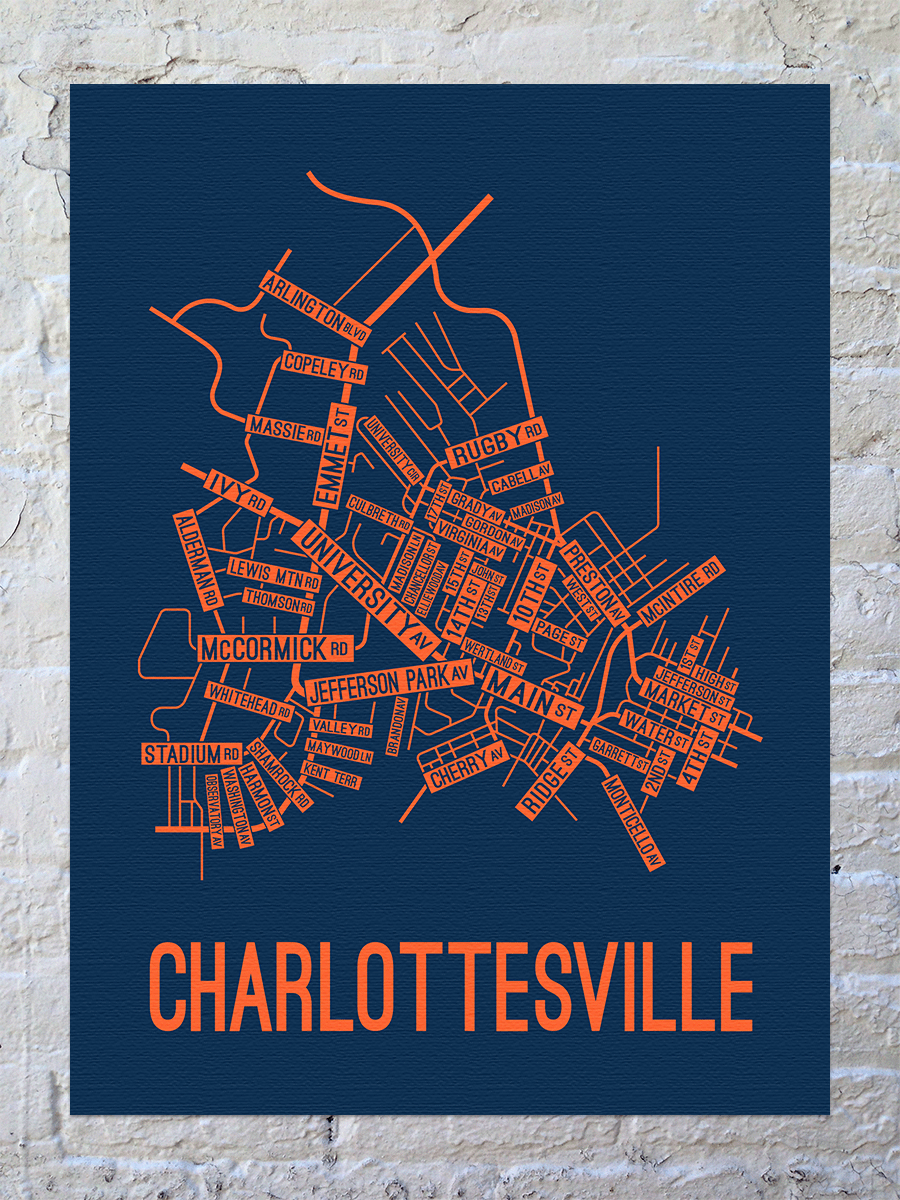 Charlottesville, Virginia Street Map Canvas