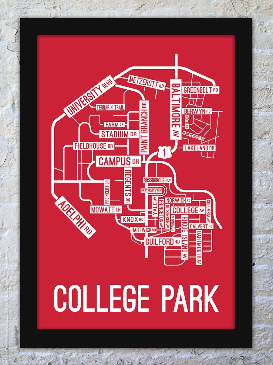 College Park, Maryland Street Map Screen Print