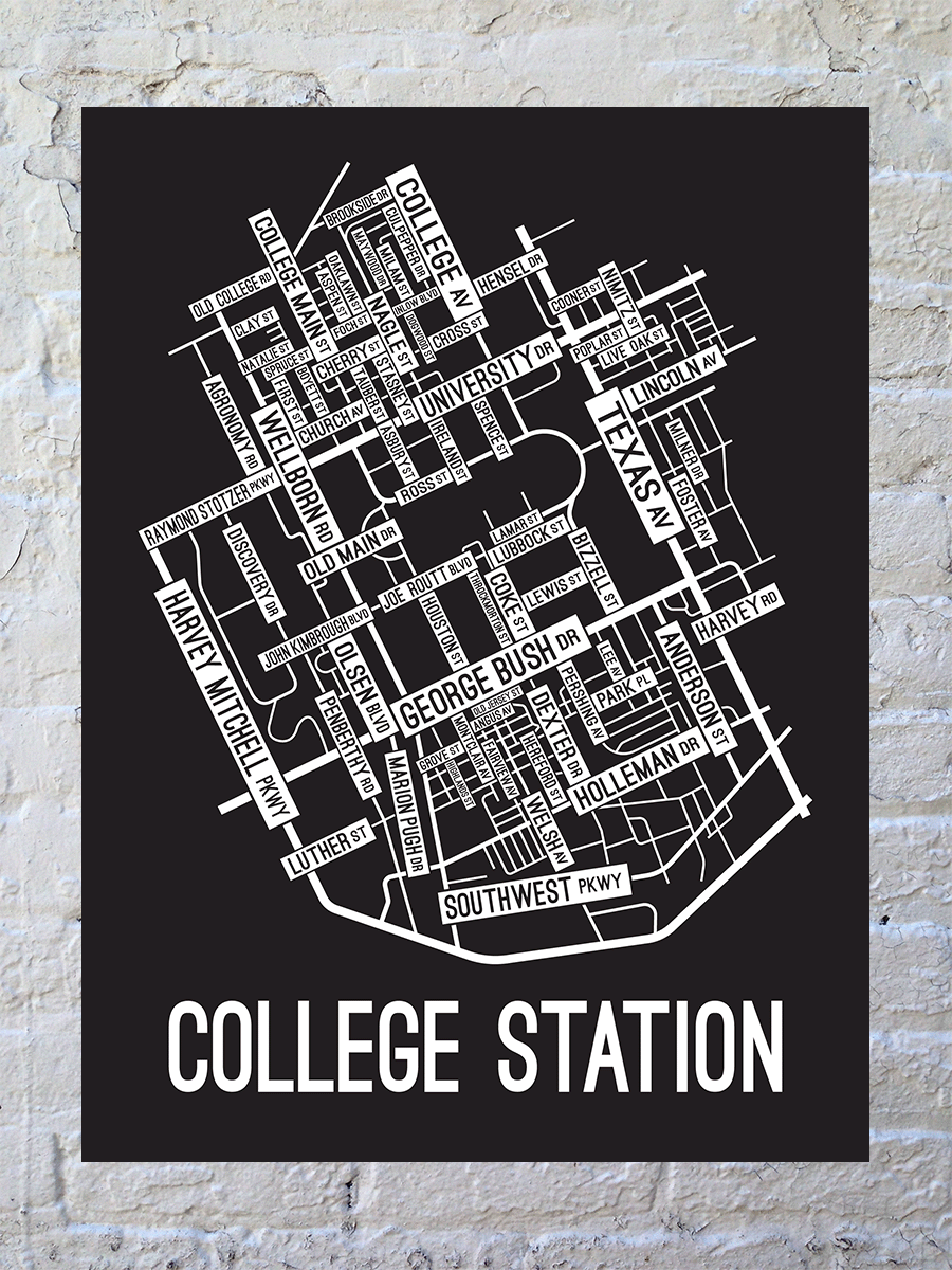College Station, Texas Street Map Poster