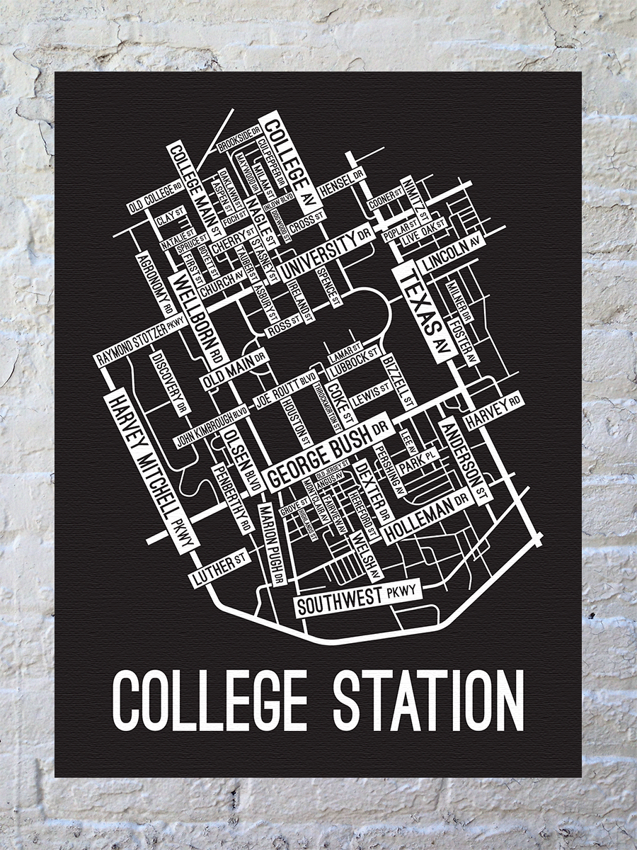 College Station, Texas Street Map Canvas