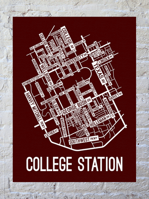 College Station, Texas Street Map Canvas