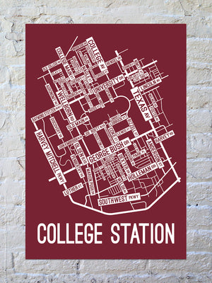 College Station, Texas Street Map Print