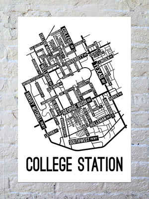 College Station, Texas Street Map Poster