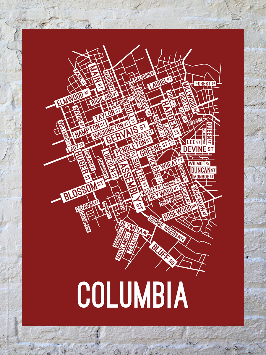 Columbia, South Carolina Street Map Poster