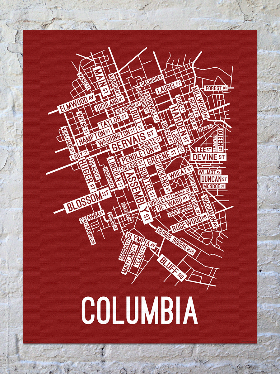 Columbia, South Carolina Street Map Canvas