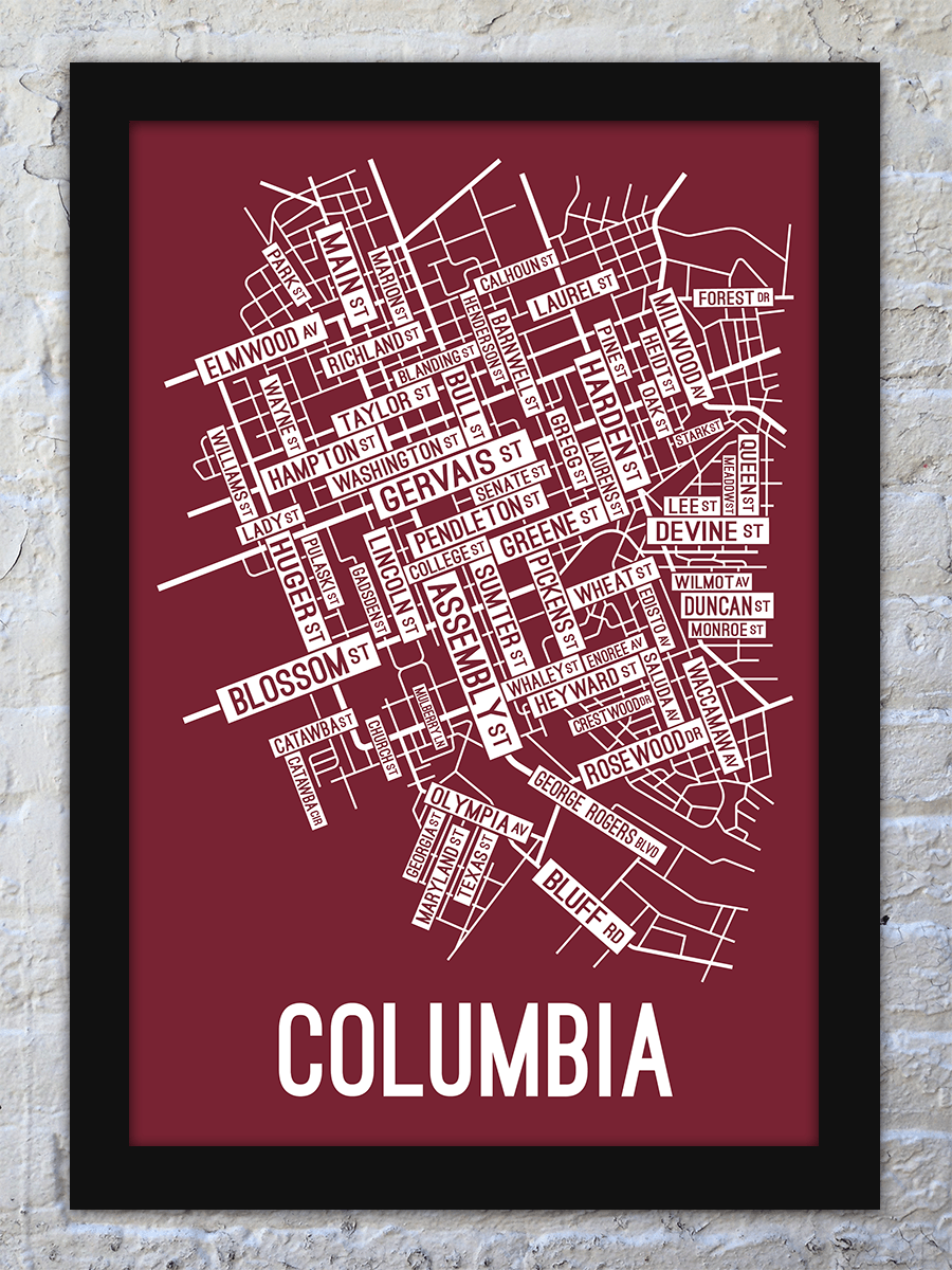 Columbia, South Carolina Street Map Screen Print