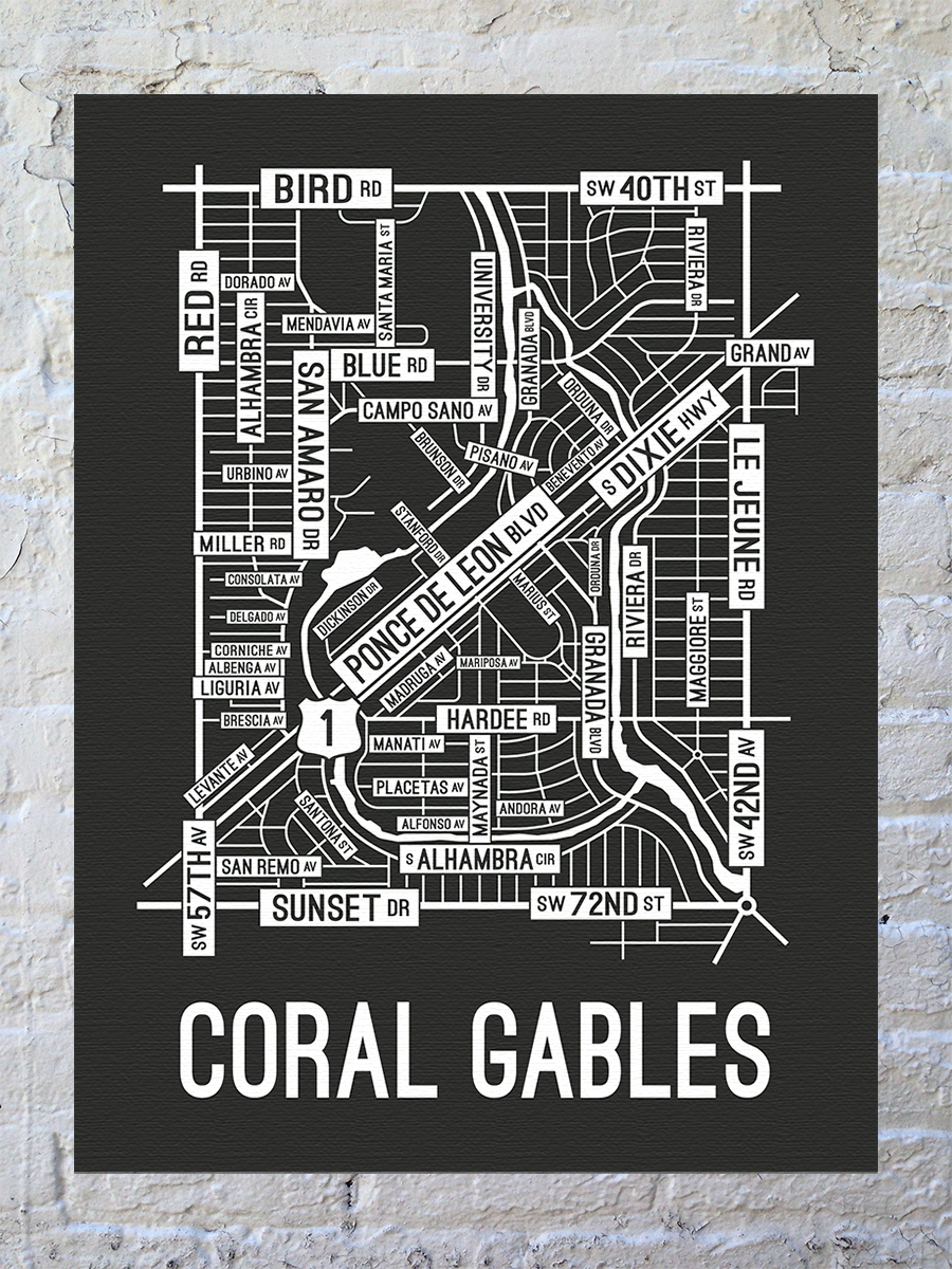 Coral Gables, Florida Street Map Canvas