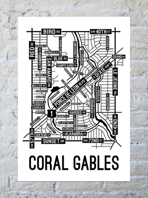 Coral Gables, Florida Street Map Poster