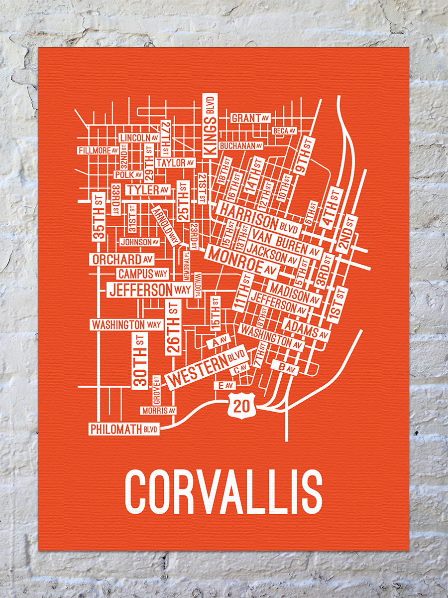 Corvallis, Oregon Street Map Canvas