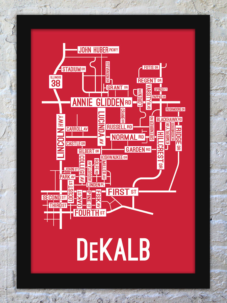 DeKalb, Illinois Street Map Screen Print
