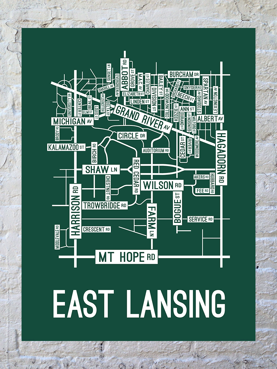East Lansing, Michigan Street Map Poster