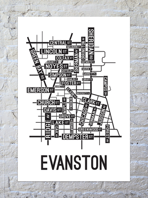 Evanston, Illinois Street Map Poster