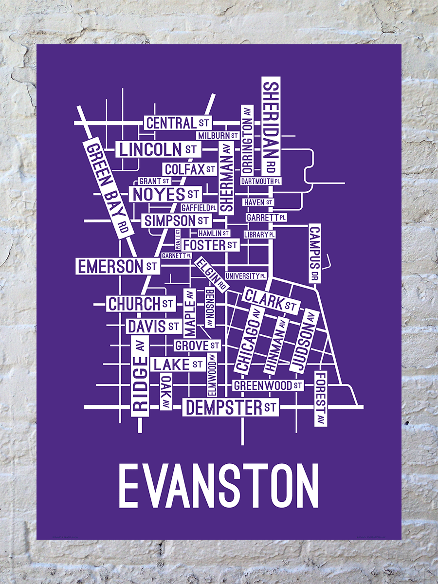 Evanston, Illinois Street Map Poster