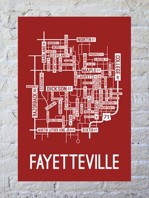 Fayetteville, Arkansas Street Map Screen Print