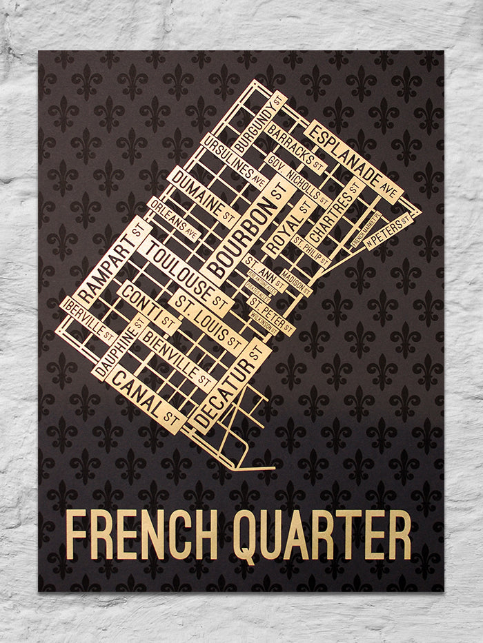 French Quarter, New Orleans Street Map 18" x 24" Screen Print