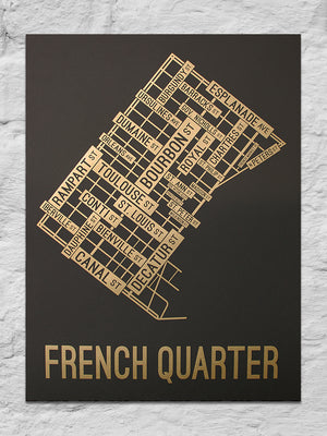 French Quarter, New Orleans Street Map 18" x 24" Screen Print