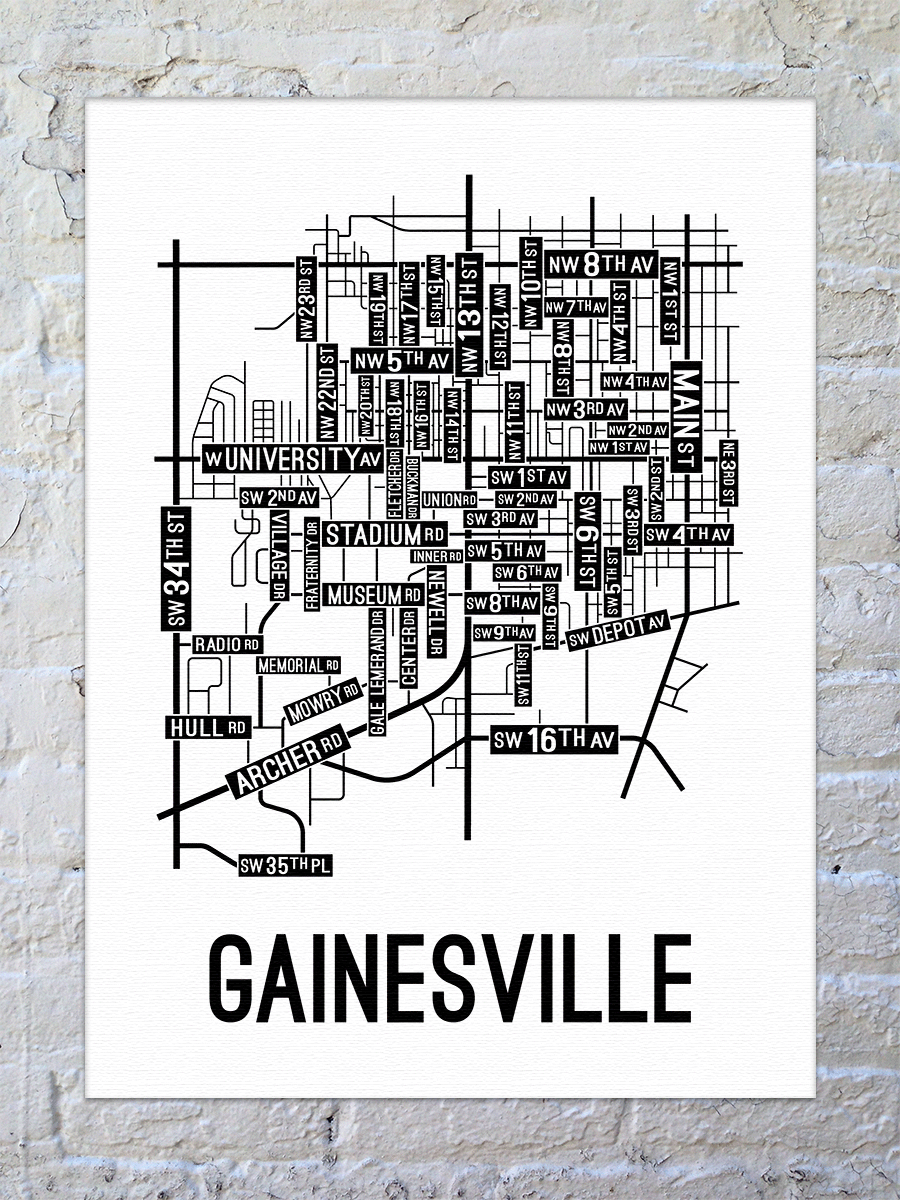 Gainesville, Florida Street Map Canvas