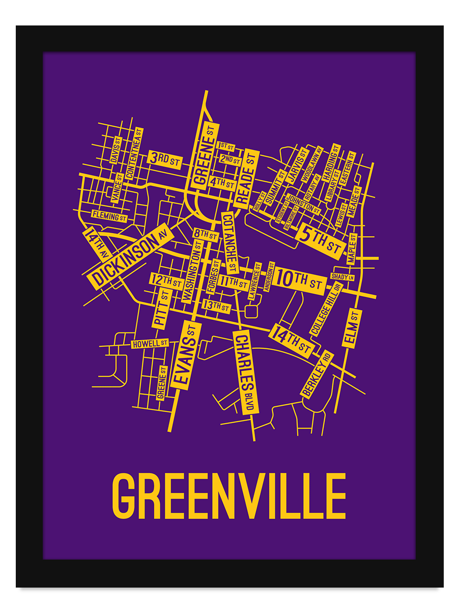 Greenville North Carolina Street Map Poster