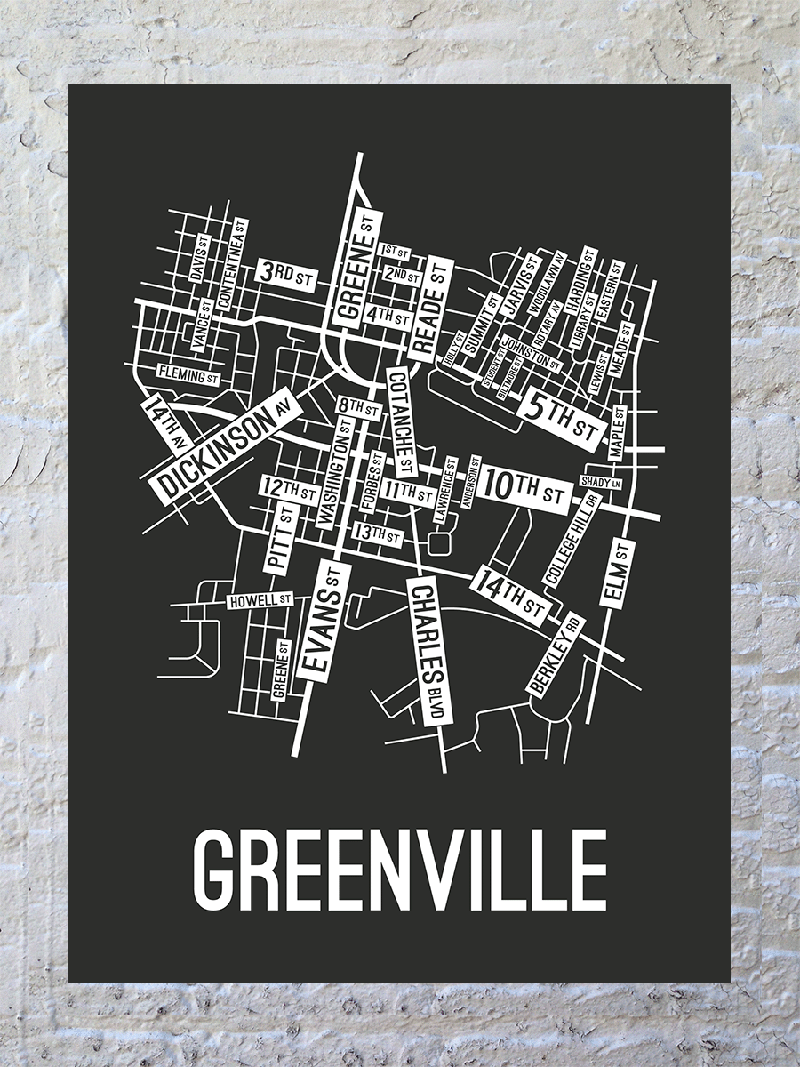 Greenville, North Carolina Street Map Poster