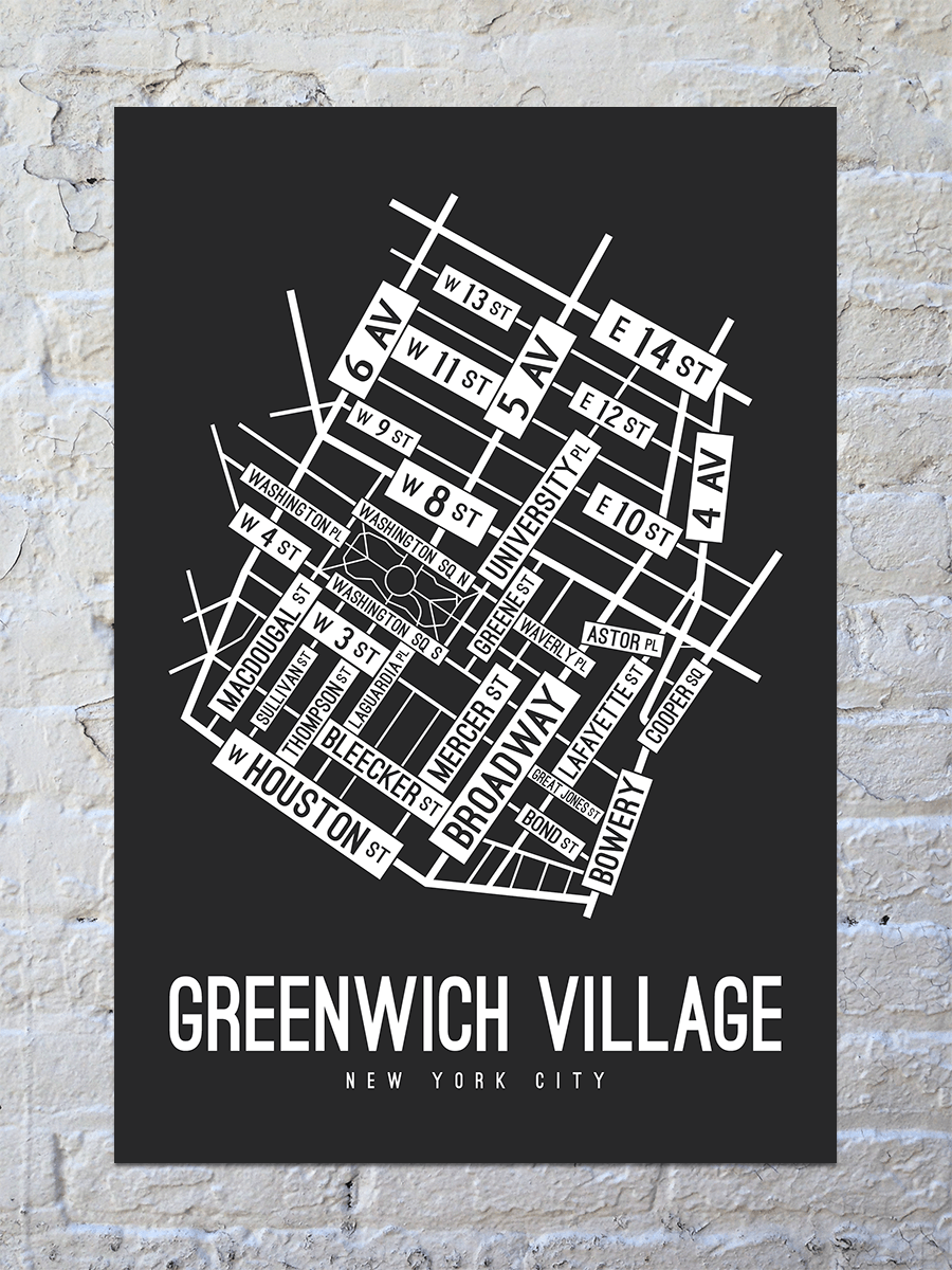 Greenwich Village, New York Street Map Screen Print