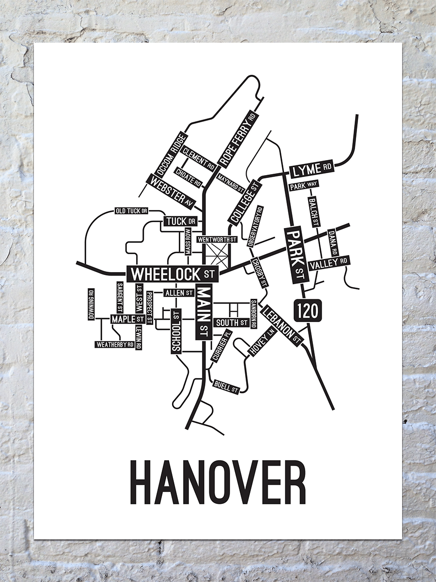 Hanover, New Hampshire Street Map Poster School Street Posters
